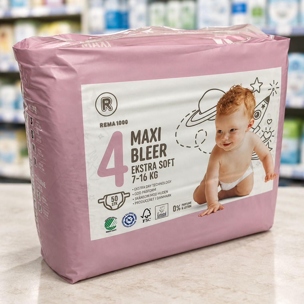 Miljøbillede af Rema 1000 Maxi 4 blepakke på lys bordflade