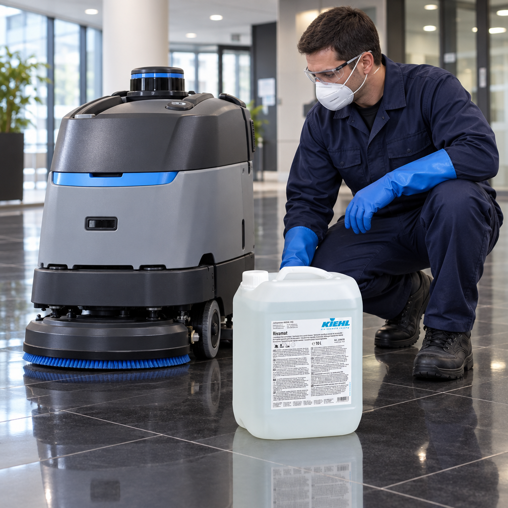 Lukket Rivamat 10 L-dunk ved klargøring af robotgulvvasker