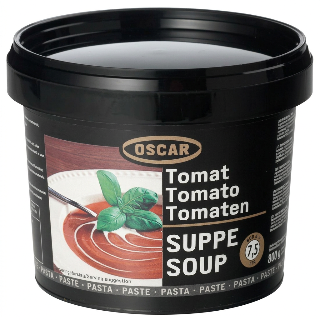 OSCAR tomatsuppepasta, bøtte med 800 g på hvid baggrund