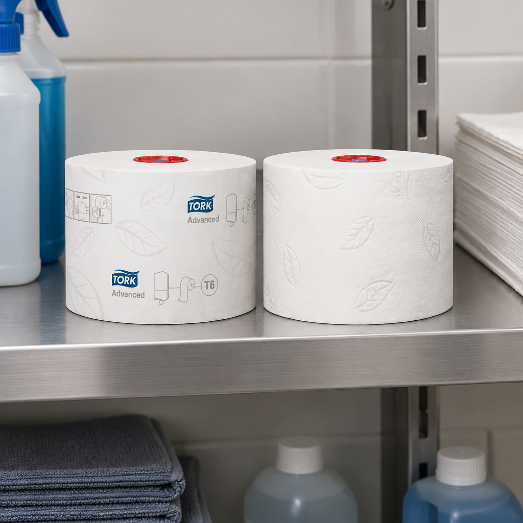 Tork T6-toiletpapir ved klargøring i personalefaciliteter