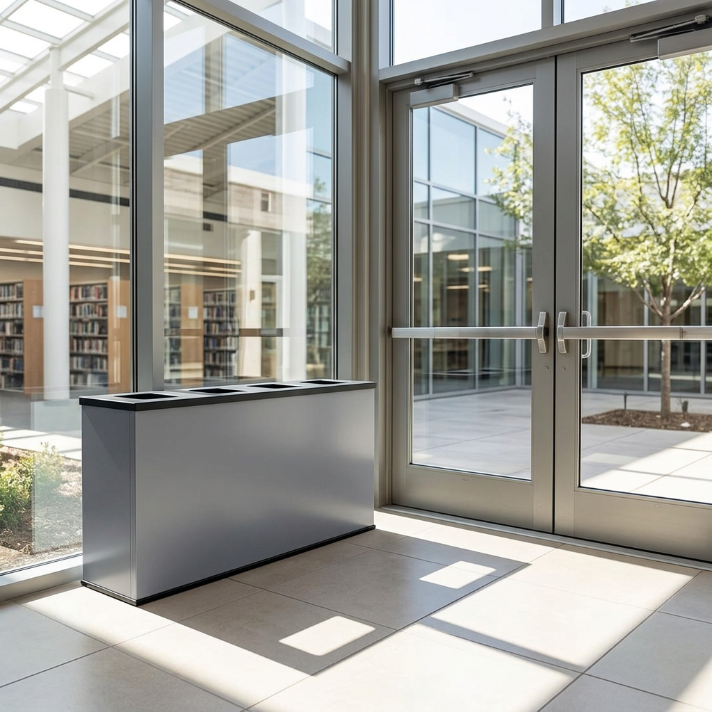 EcoStation med fire rum ved bibliotekets solbelyste indgang