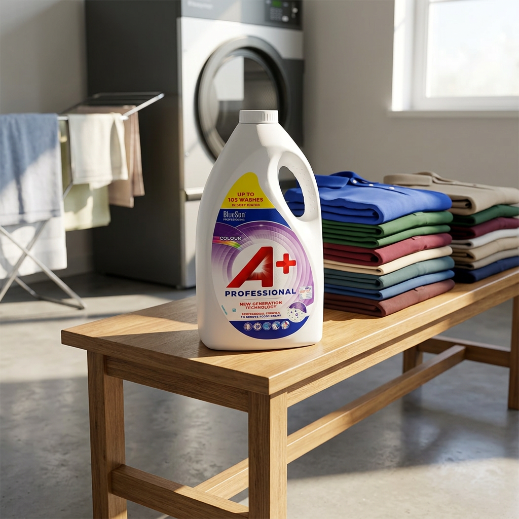 A+ Professional Colour ved foldede skjorter i lyst vaskerum