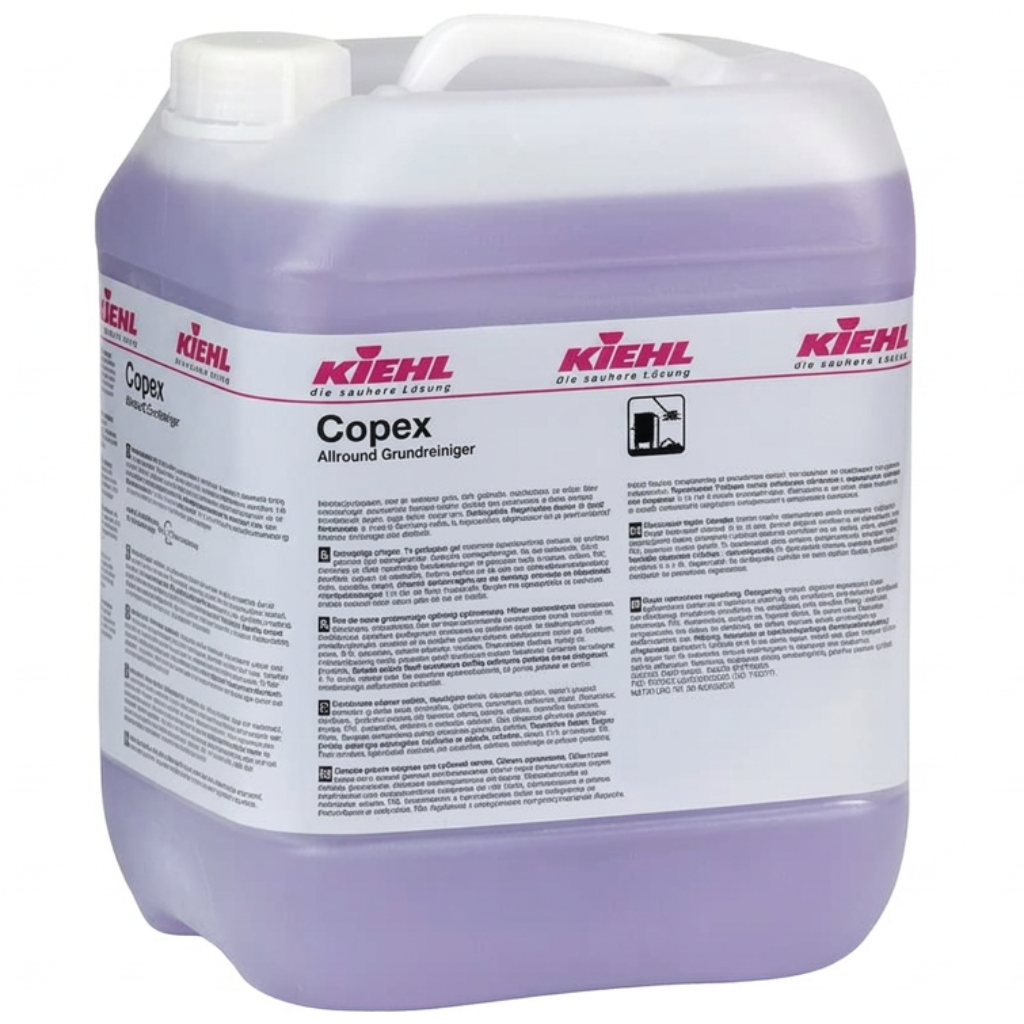 Kiehl Copex polishfjerner 10 liter i dunk med violet væske, hvidt låg og håndtag på hvid baggrund, varenummer 8141.