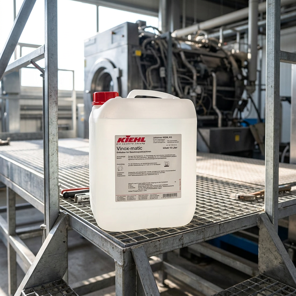 Lukket Vinox-matic-dunk ved industrivaskemaskine i sollys