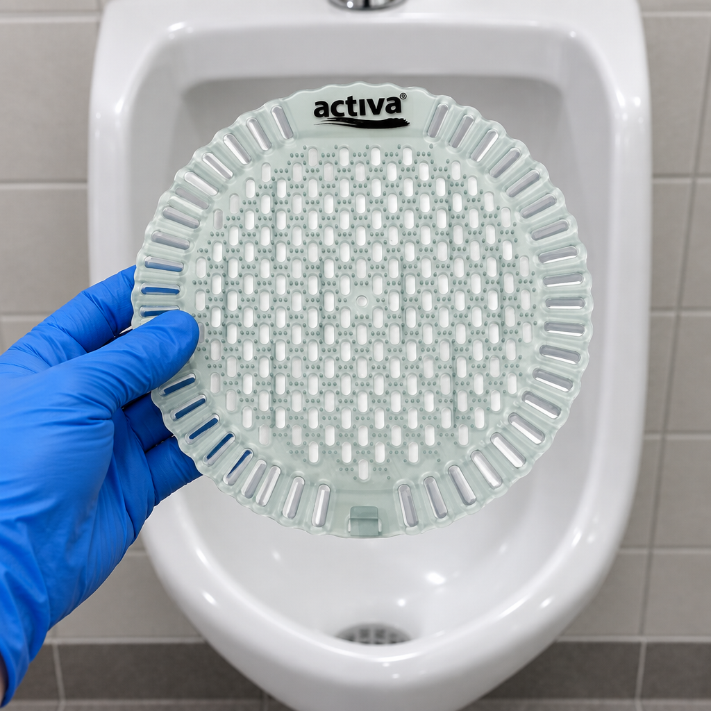 Klargøring af urinalmåtte med engangshandske
