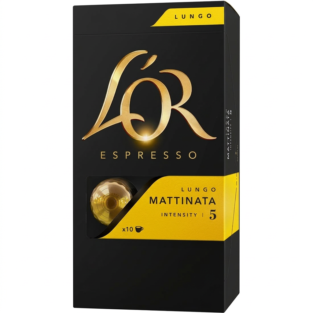 Forbedret originalversion af L’OR Lungo Mattinata 5 på hvid baggrund