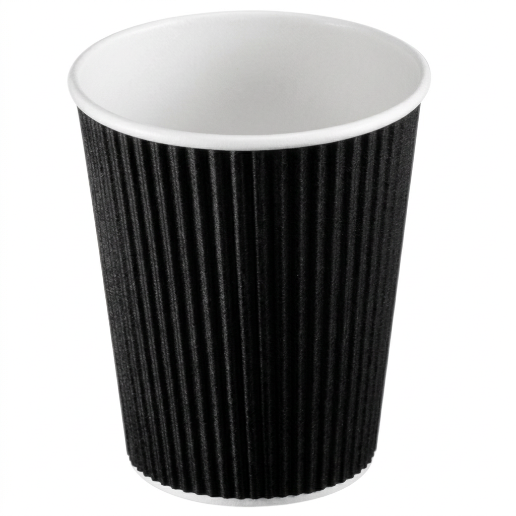 Sort Ripple Wall kaffebæger 30 cl med hvid kant på hvid baggrund