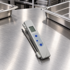 Køkkentermometer ved tomme cateringbakker, stemningsillustration