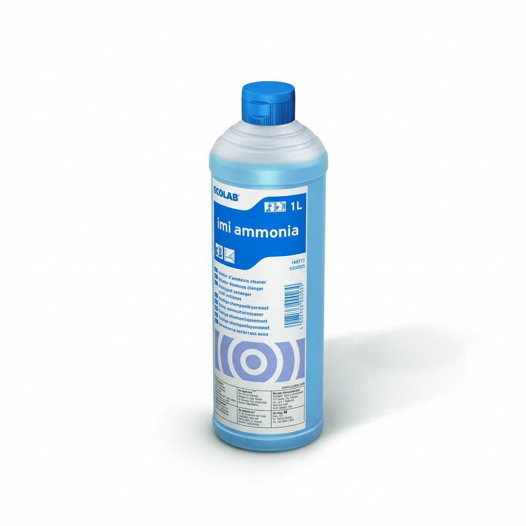 Ecolab Imi Ammonia universalrengøring i 1-liters flaske med blåt låg på hvid baggrund