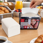 Katrin Easy1-servietter og illustreret servietudtag ved morgenbuffet