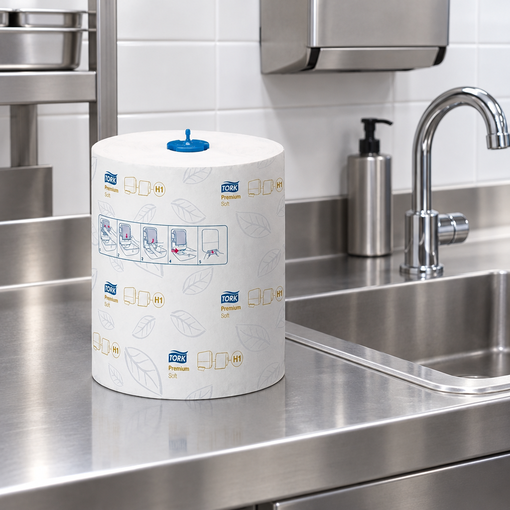 Tork Matic Soft H1-rulle ved håndvask i personalefaciliteter
