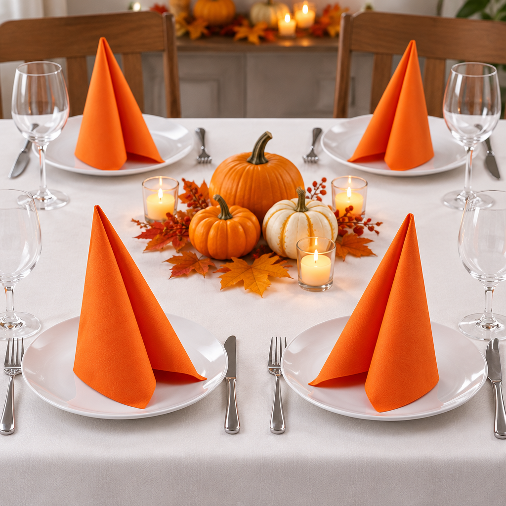 Halloweenbord med orange Airlaid-servietter
