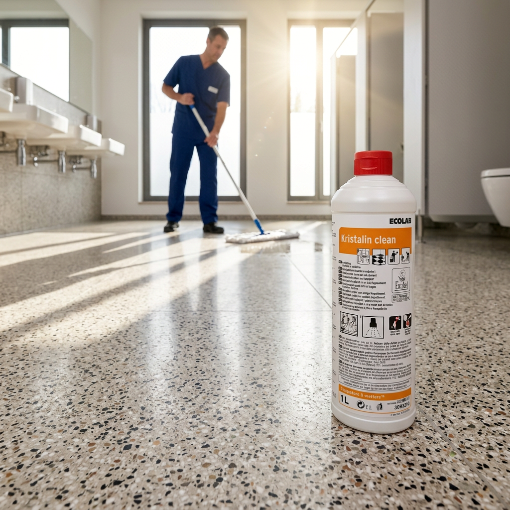 Kristalin Clean ved manuel gulvvask af terrazzo i solskin