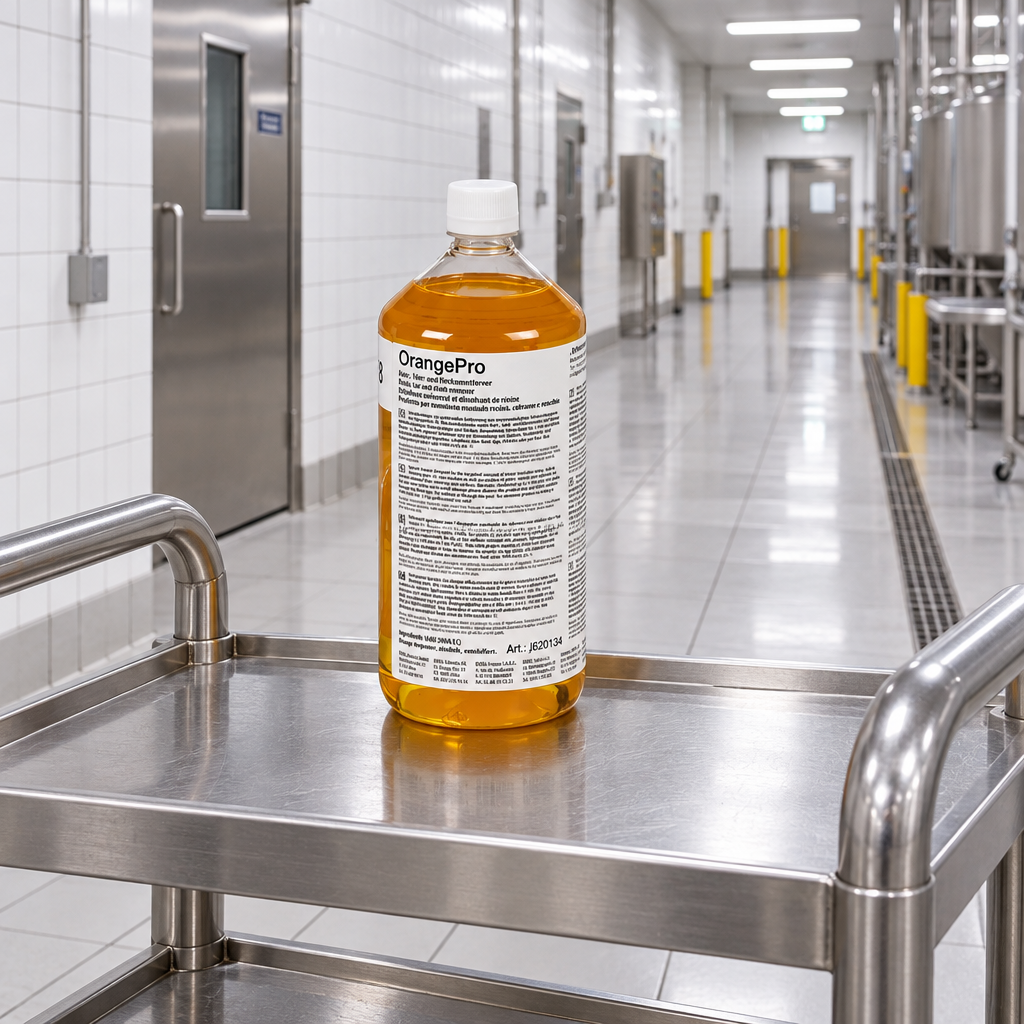 Kiehl OrangePro 1 L på vogn i flisebelagt industrigang
