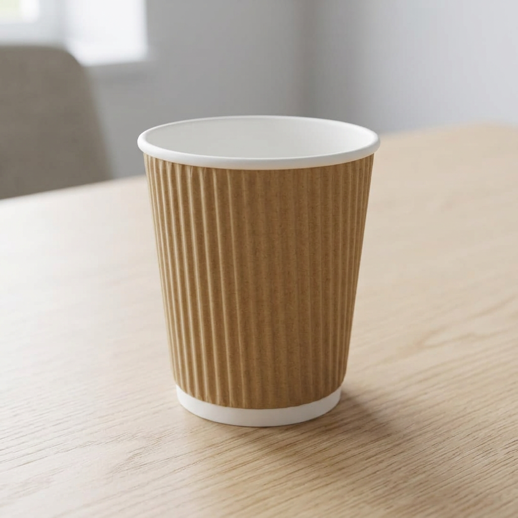 Brunt Ripple-Wrap kaffebæger 24 cl på lyst mødebord