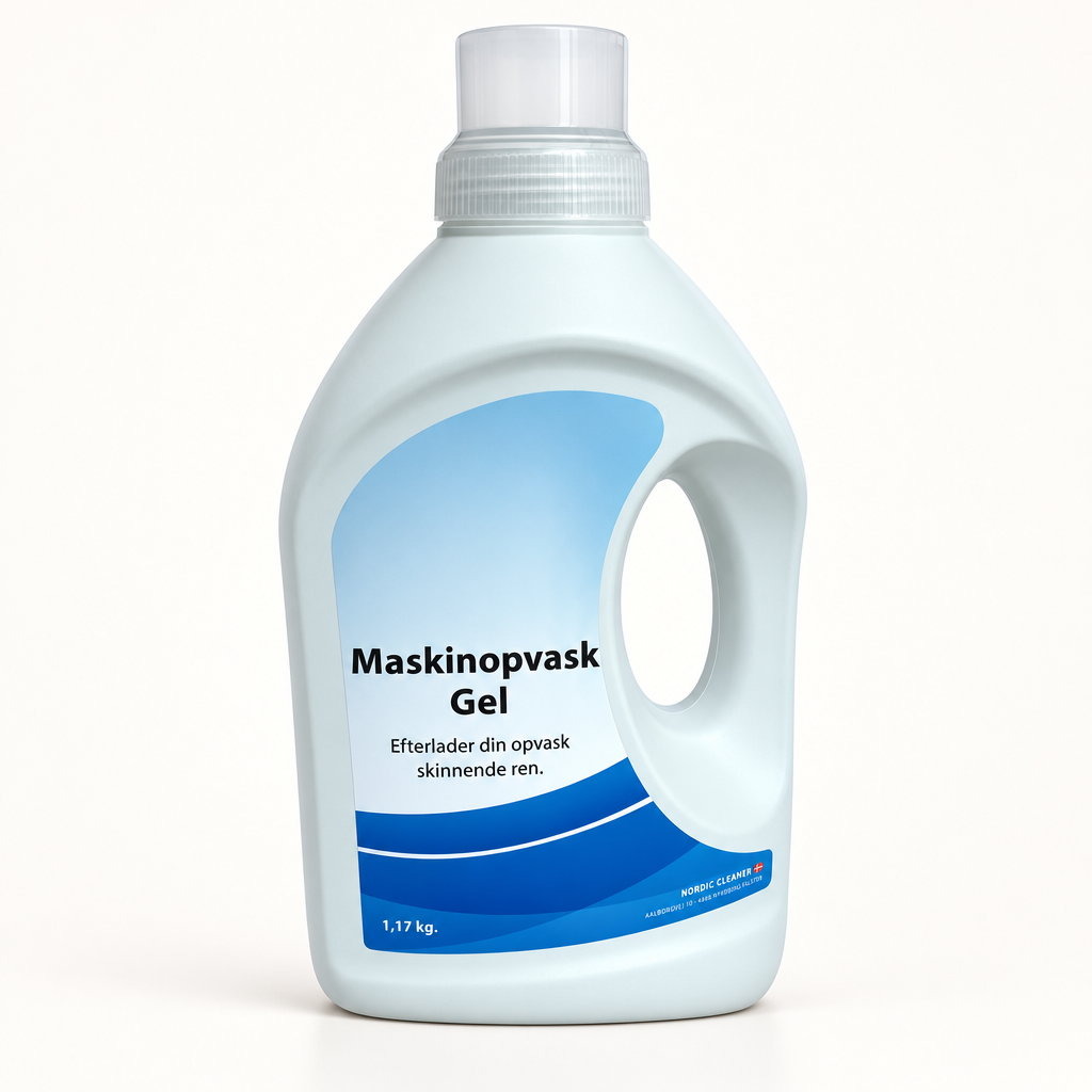 Maskinopvask gel 1,17 kg i flaske på lys baggrund