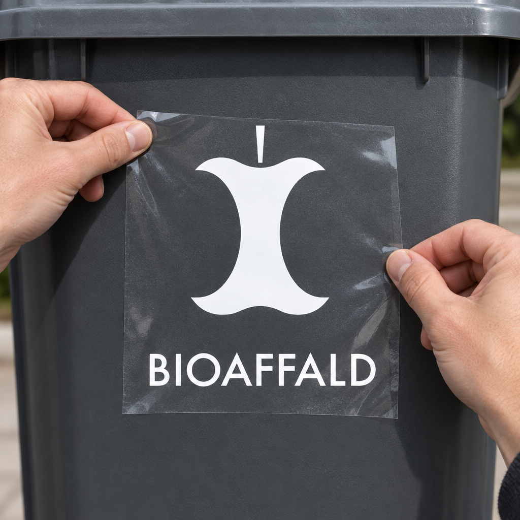 Montering af hvidt bioaffaldspiktogram med applikationstape