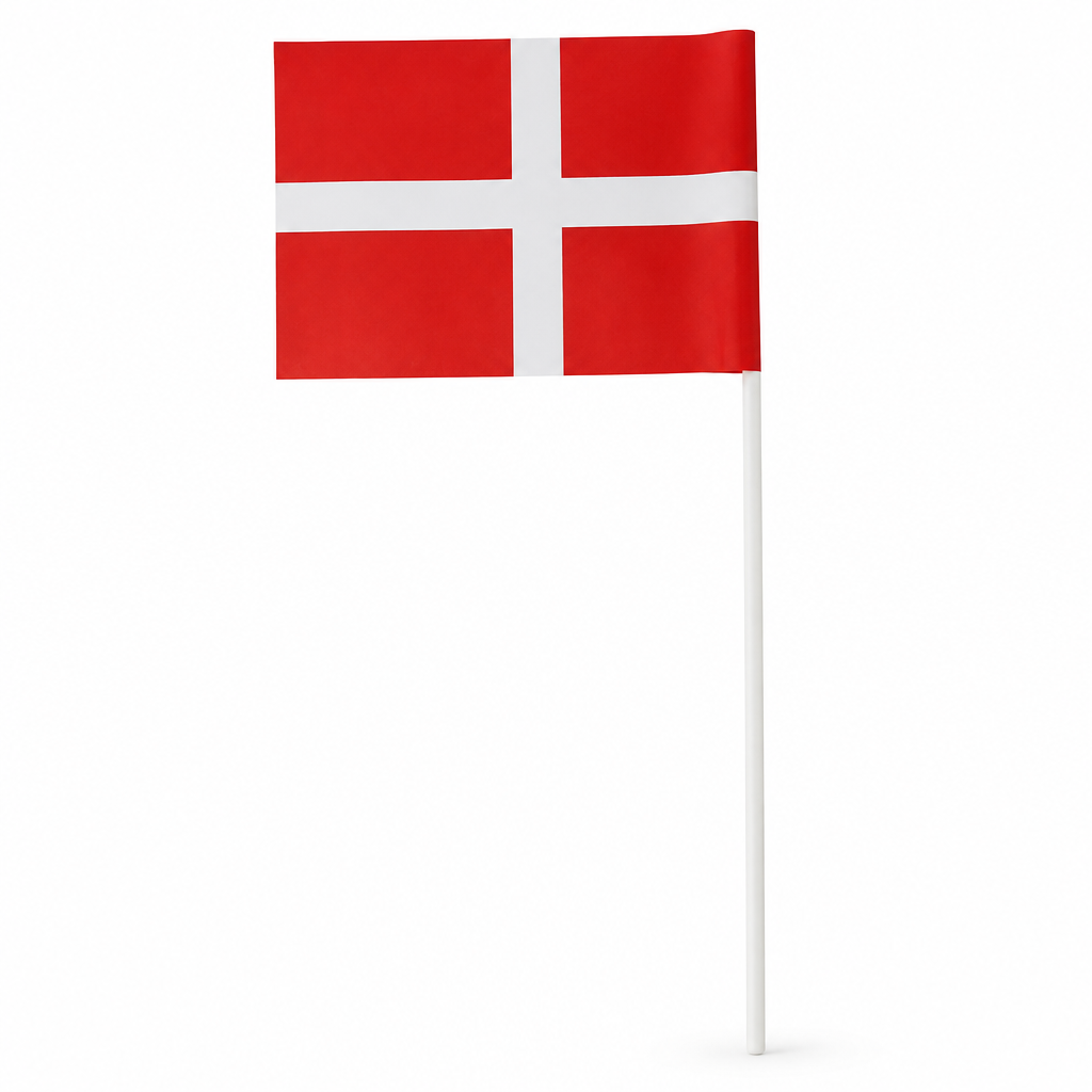 Dannebrog papirflag 28 × 20 cm på hvid baggrund