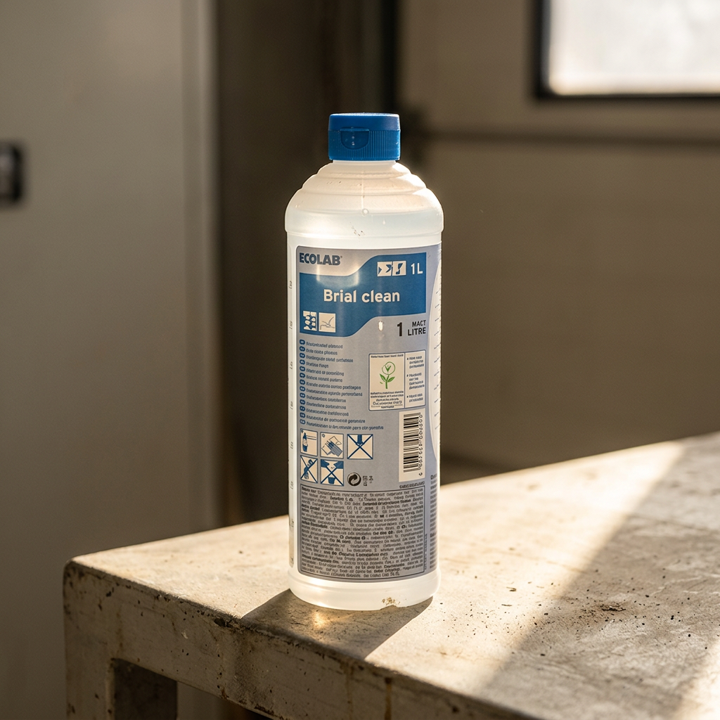 Brial Clean 1-liters flaske på bænk i eftermiddagssol