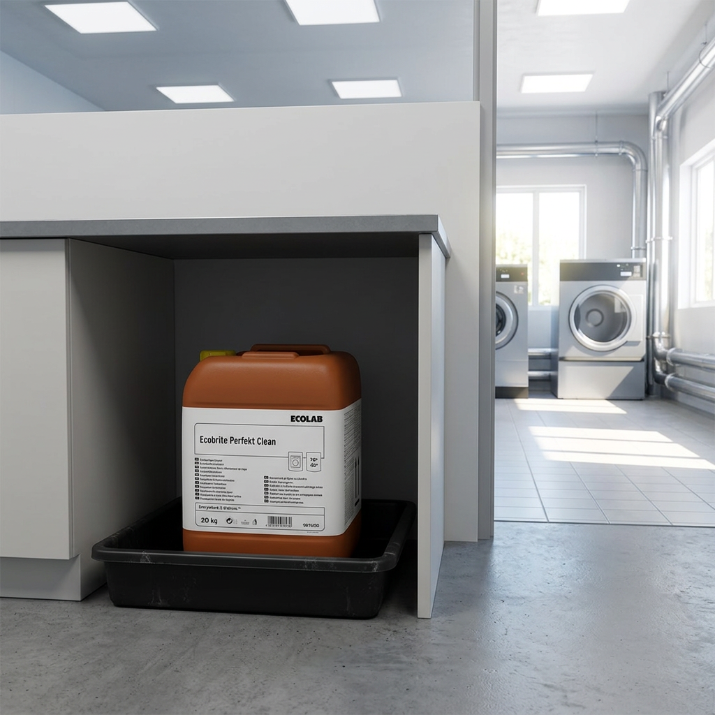 Ecobrite Perfekt Clean under afskærmet servicebord med sol i baggrunden, stemningsbillede