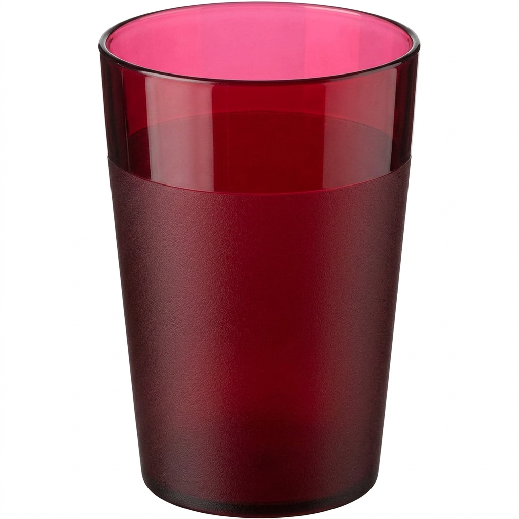 Rødt polyglas Roltex Frost Funky Red 25 cl på hvid baggrund