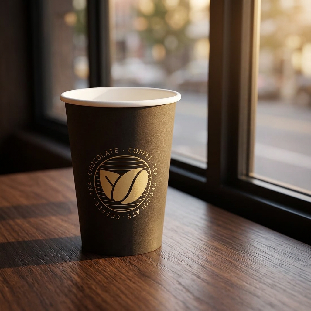 Sort Beans-kaffebæger 36 cl på mørkt cafébord ved vindue