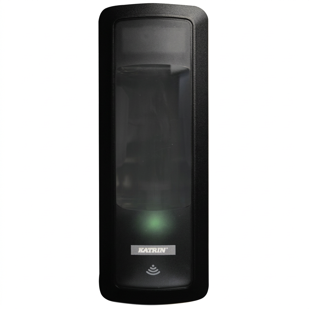 Sort Katrin Touchfree 44702-dispenser på hvid baggrund