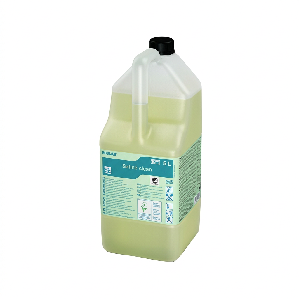 Ecolab Satine Clean gulvvask i 5-liters dunk på hvid baggrund