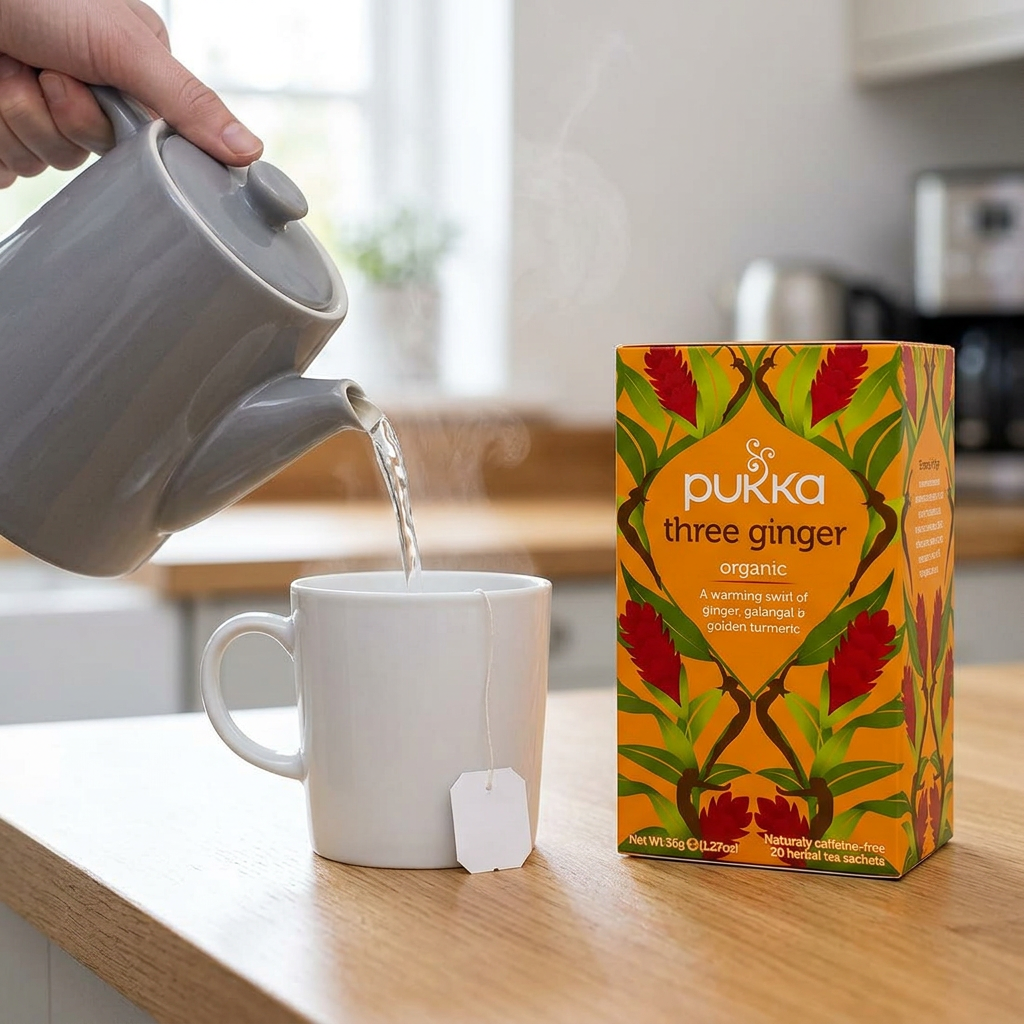 Pukka Three Ginger ved tilberedning med varmt vand