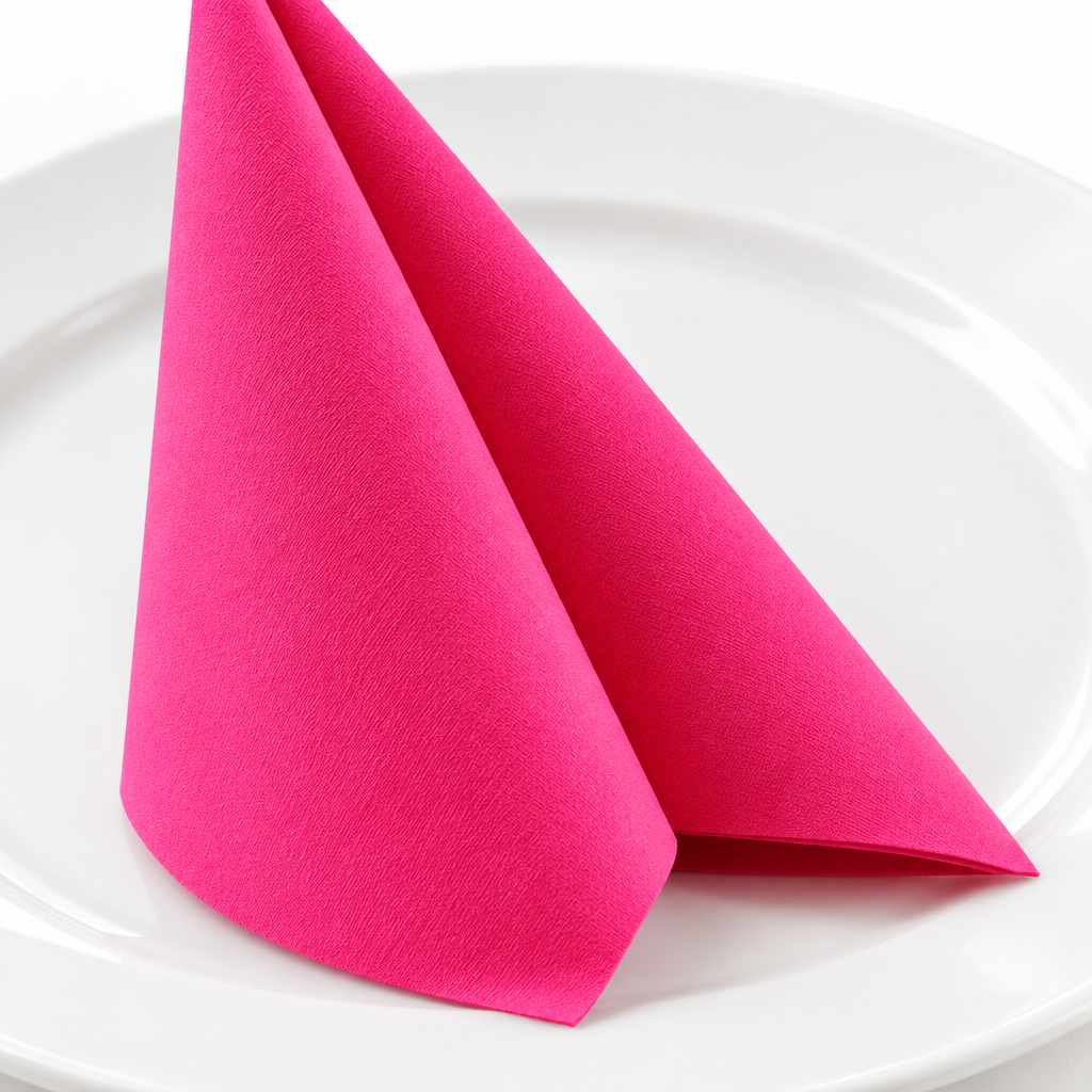 Nærbillede af pink Airlaid-serviettens stoflignende struktur