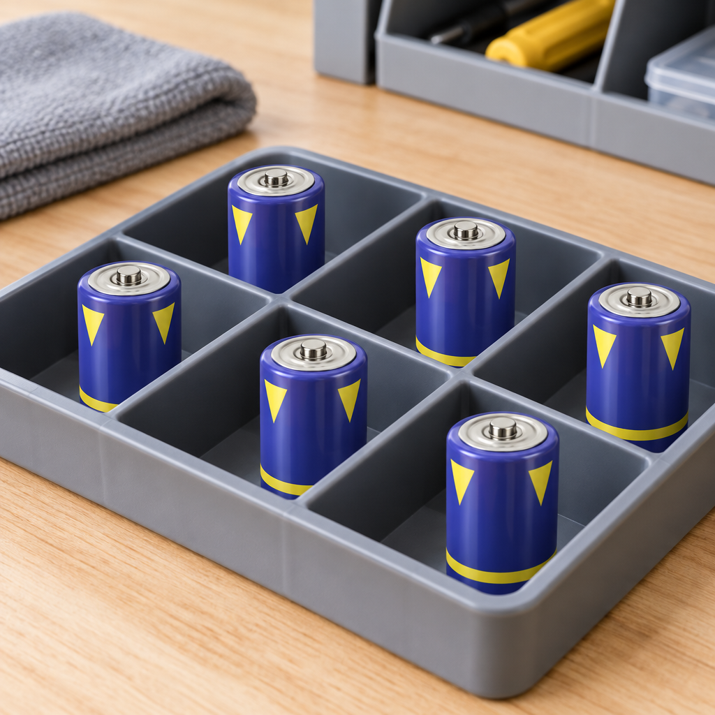 Stemningsillustration af C-batterier i separate rum i en vedligeholdelsesbakke