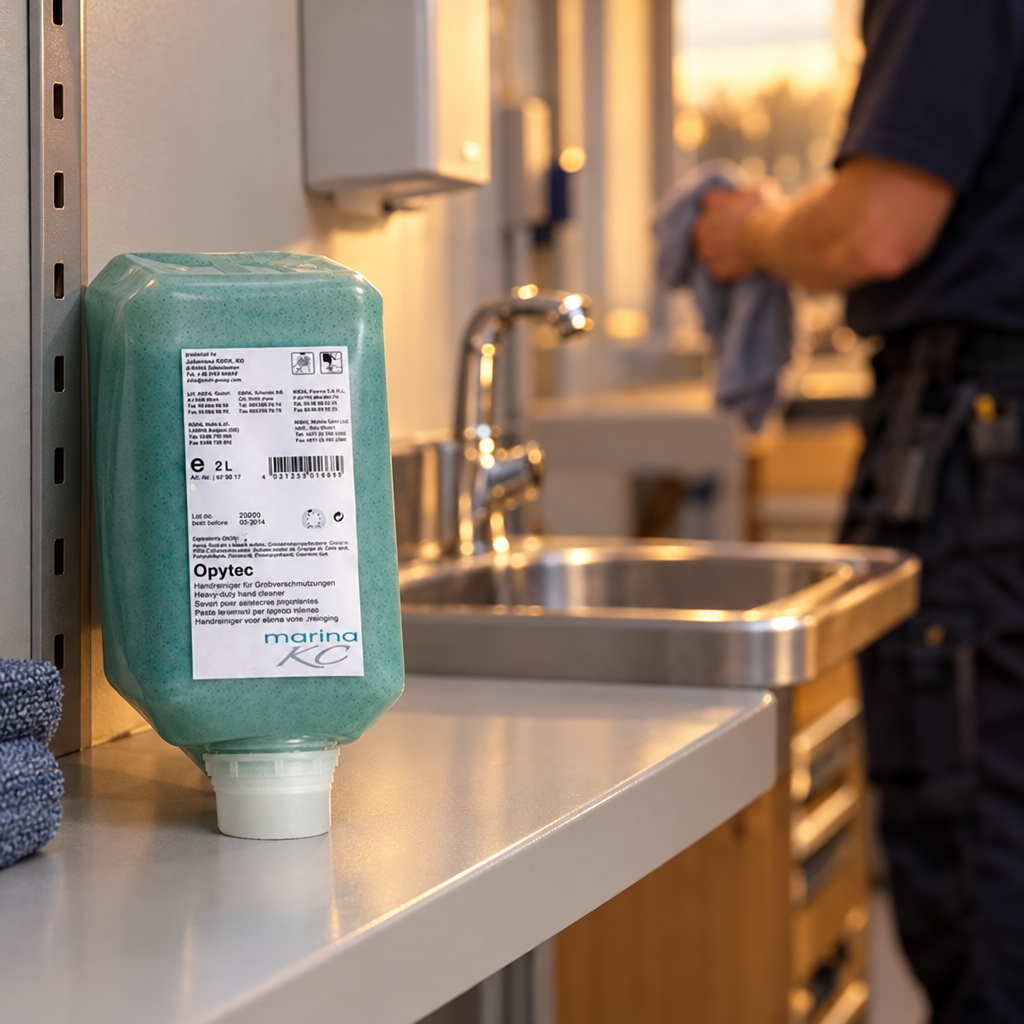 Opytec ved håndvask mens medarbejder tørrer hænder, stemningsbillede