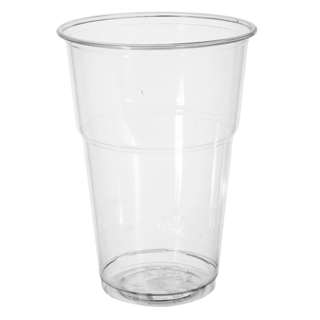 Klart PLA-plastglas 40 cl på hvid baggrund