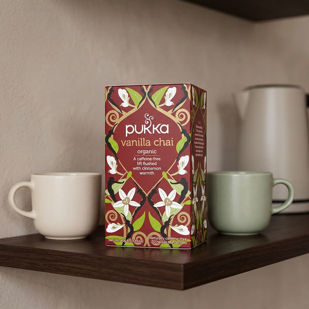 Pukka Vanilla Chai ved en testation med to kopper