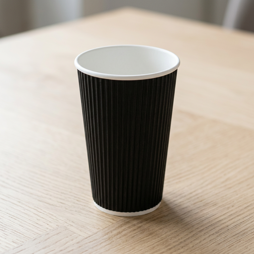 Sort Ripple Wall kaffebæger 40 cl på lyst mødebord