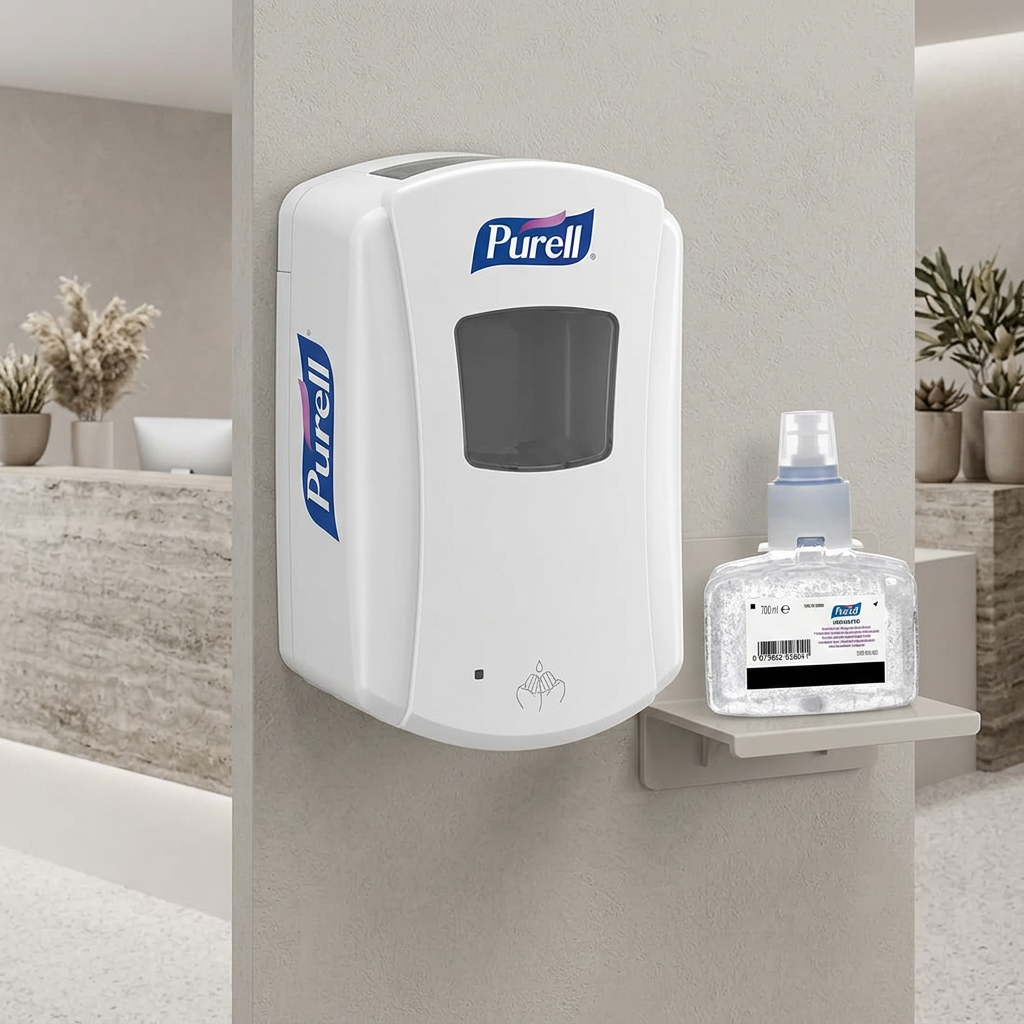 Hvid Purell LTX-7 med separat passende gelrefill ved siden af