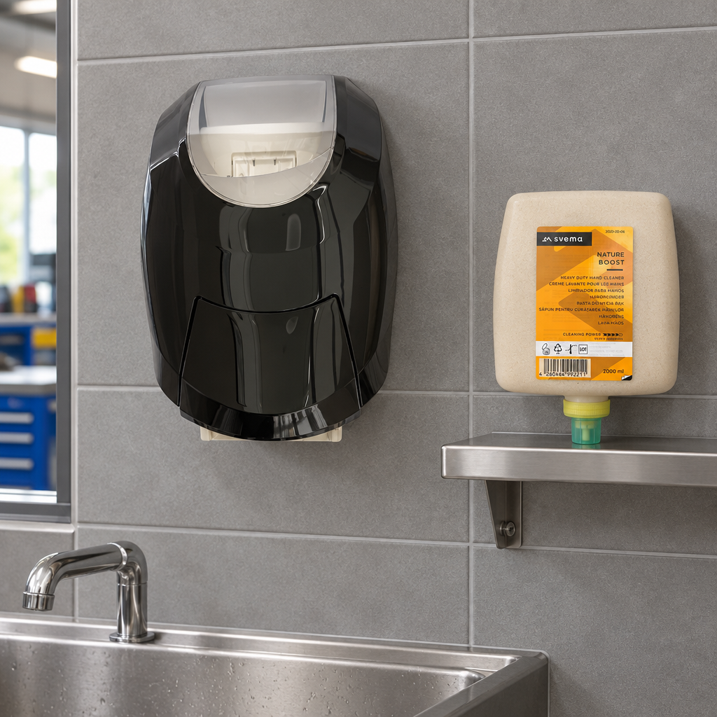 Svema Everest med passende Nature Boost-refill ved en vaskestation