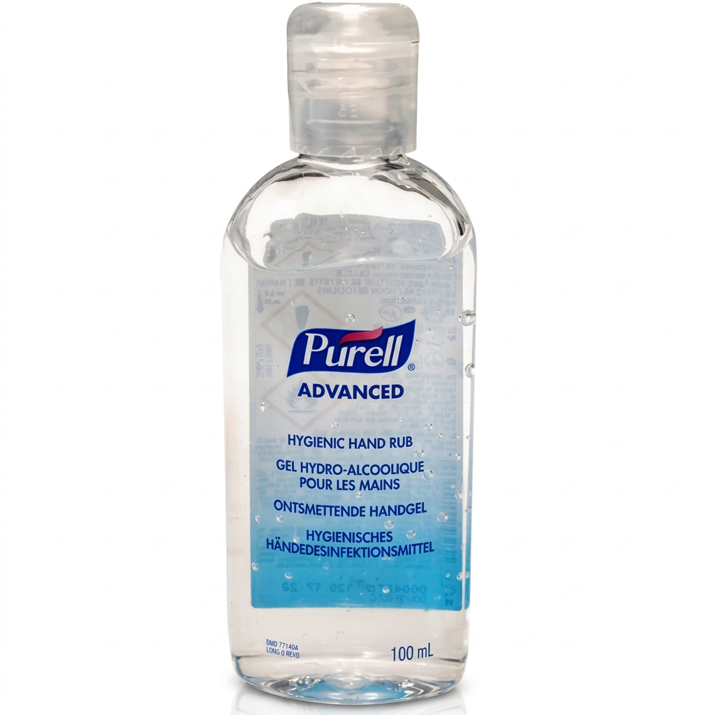 Purell Advanced hånddesinfektionsgel 100 ml med kliklåg på hvid baggrund