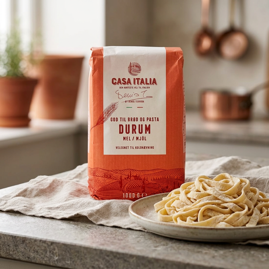Casa Italia-durummel ved en tallerken med frisk pasta