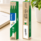 For- og bagside af grøn Pilot FriXion-refillpakke ved kalender og plante, genereret miljøbillede