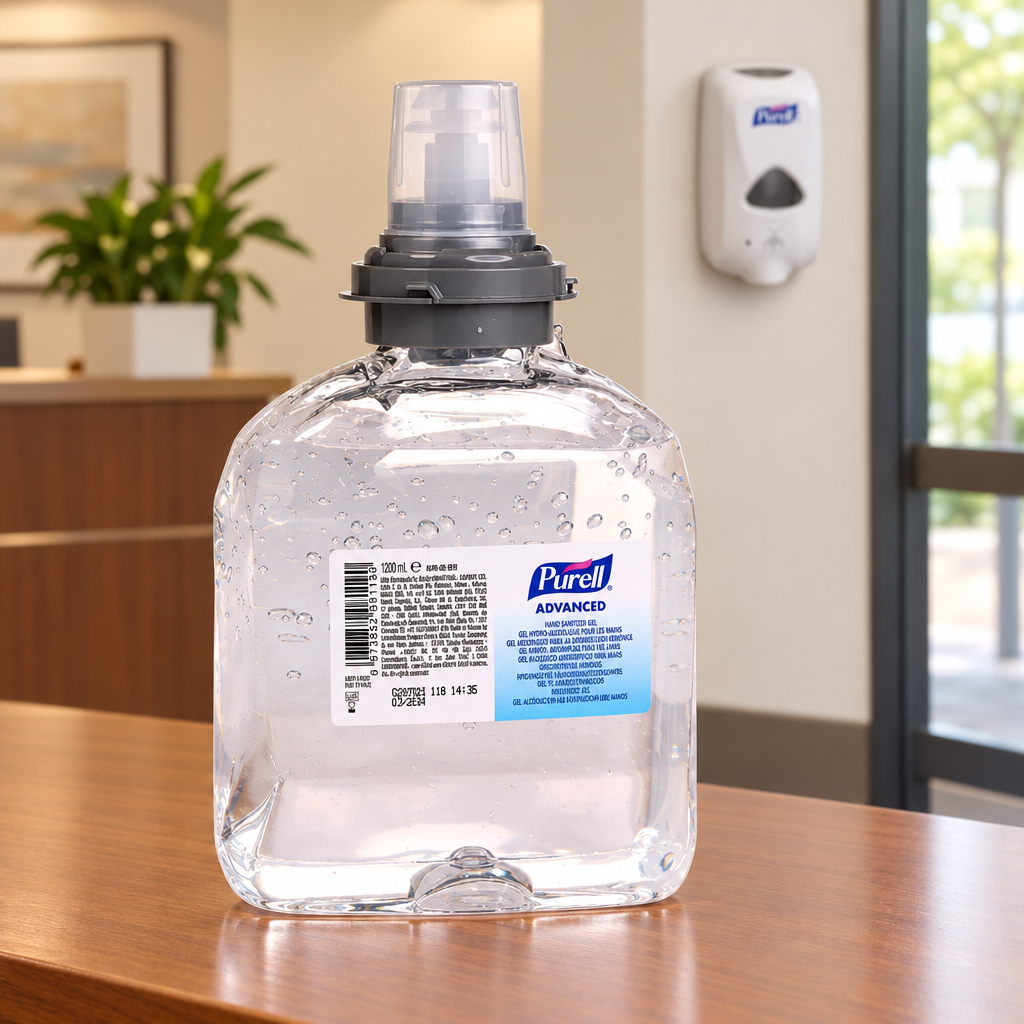 Miljøforslag med Purell TFX-refill på bord ved reception