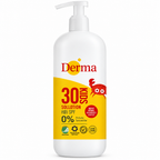 Derma Kids SPF30 pumpeflaske på hvid baggrund