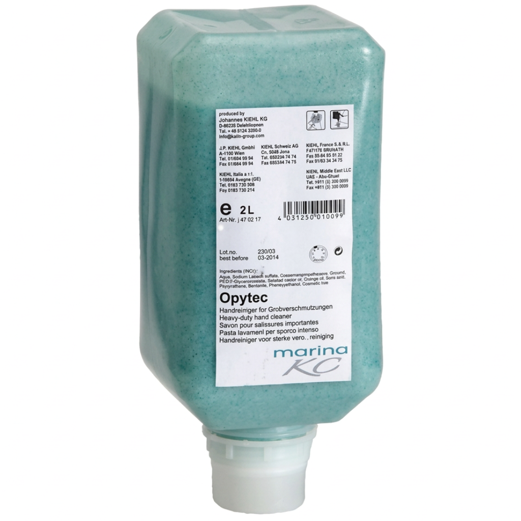 Kiehl Opytec håndrens, én 2-liters refillflaske på hvid baggrund. Salgsenhed: 3 × 2 liter.