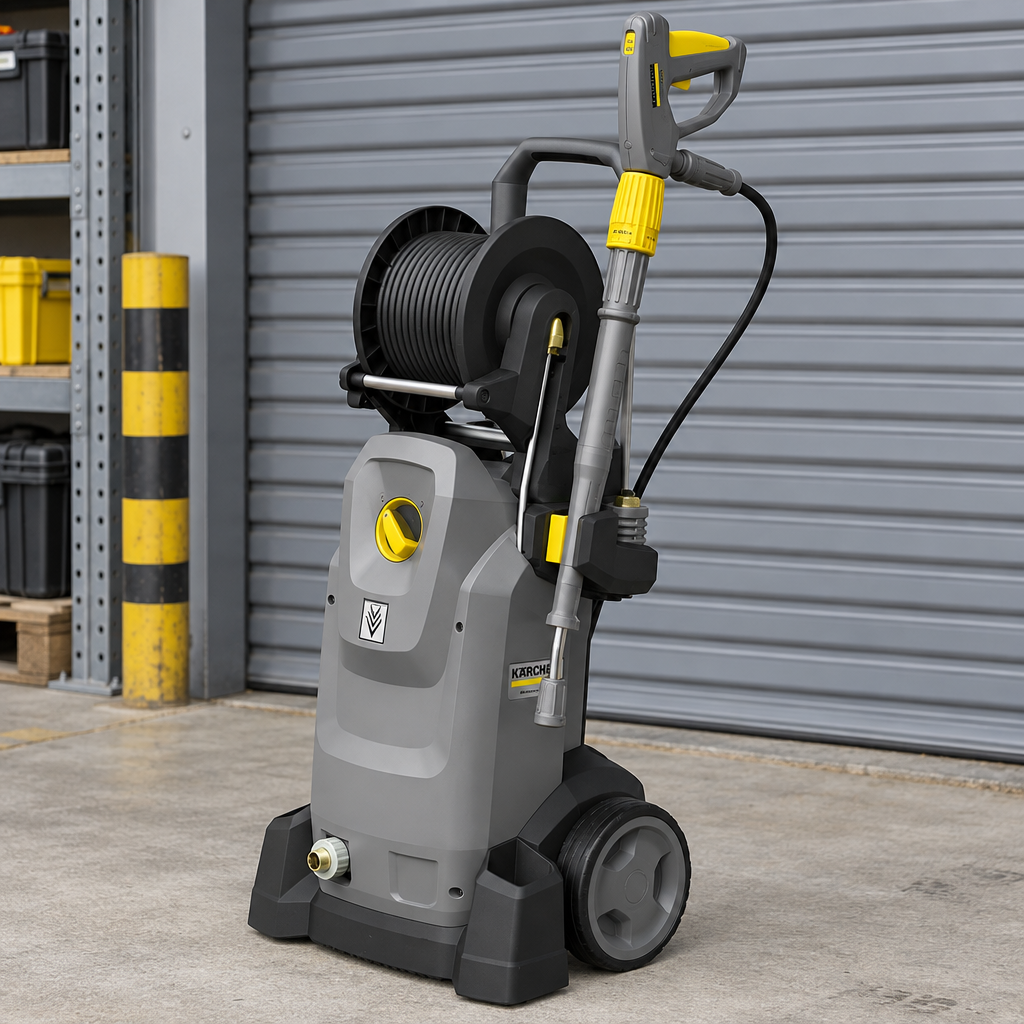 Kärcher HD 7/16-4 MX Car foran lukket port i depot, miljøbillede