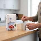 Voksen rører i kaffekop ved Dansukker sukker 2 kg; kop og øvrigt service er ikke inkluderet
