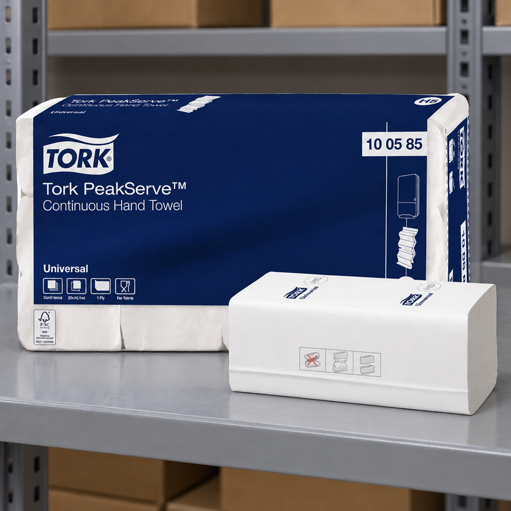 Tork PeakServe H5 100585 pakning og komprimeret papirbundt i papirdepot