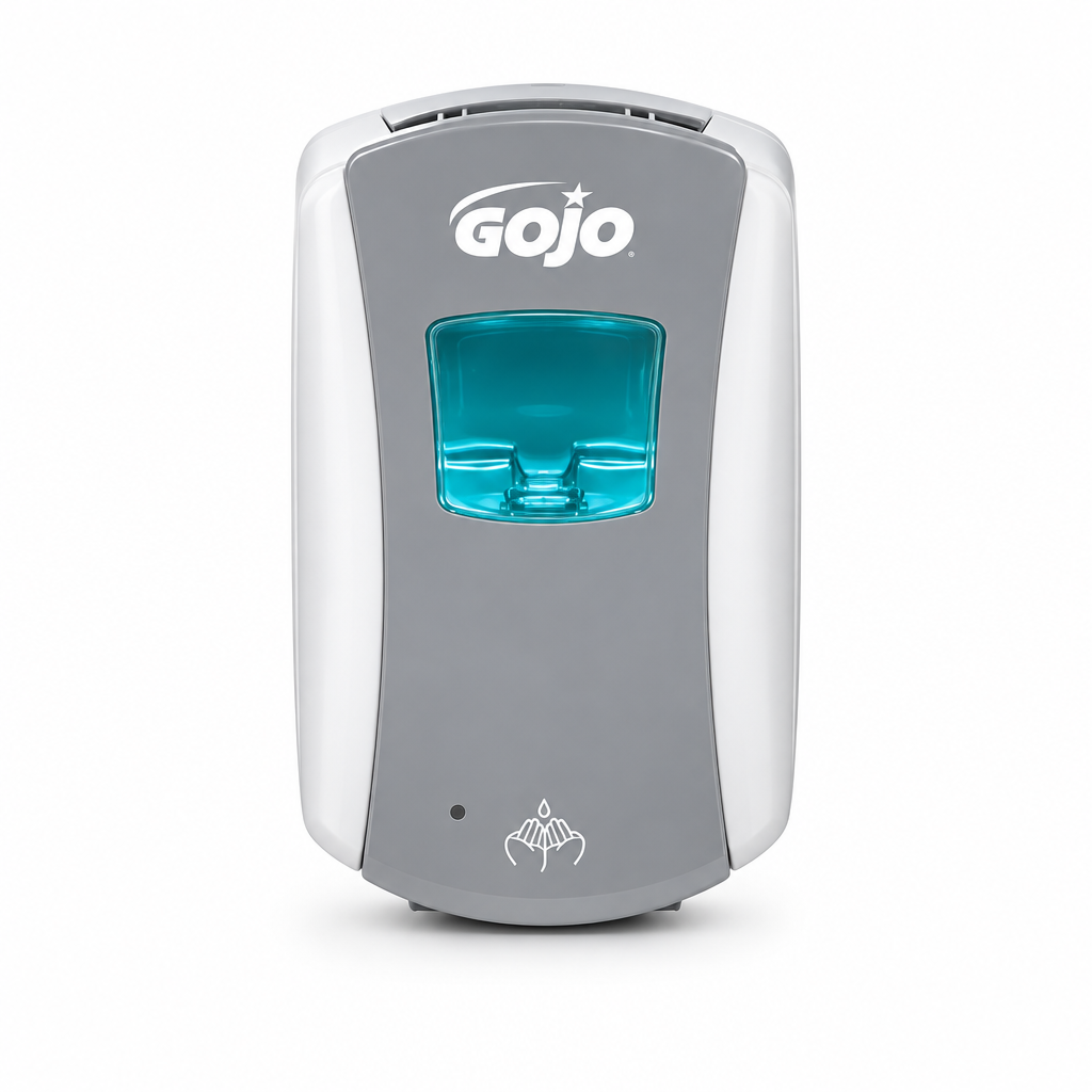 GOJO LTX-7 hvid/grå skumsæbedispenser på hvid baggrund
