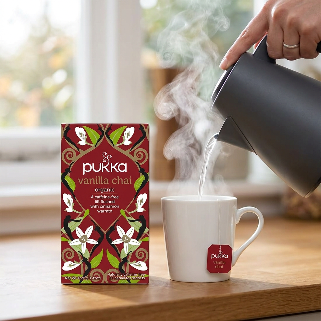 Pukka Vanilla Chai ved tilberedning med varmt vand