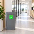 Bioaffaldspiktogram på grå beholder i kontorgang