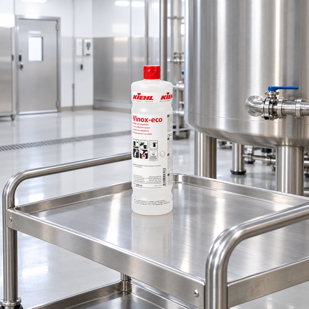 Kiehl Vinox-eco 1 L på servicevogn ved rustfri tank, stemningsbillede